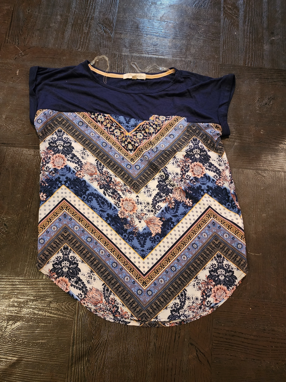 Rewind Navy and Blush Floral Chevron Top